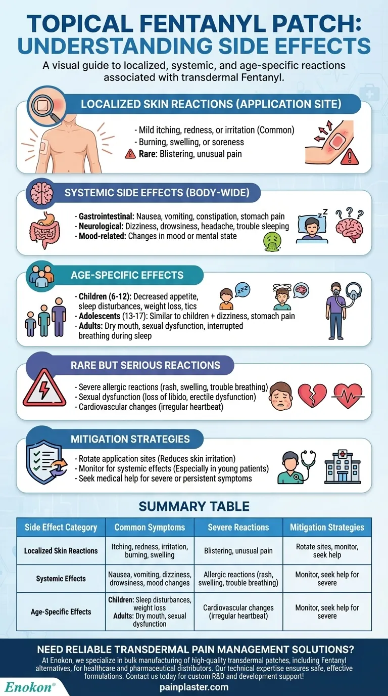 ¿Qué efecto secundario se asocia al parche tópico de fentanilo?Riesgos y consejos para mitigarlos Guía Visual