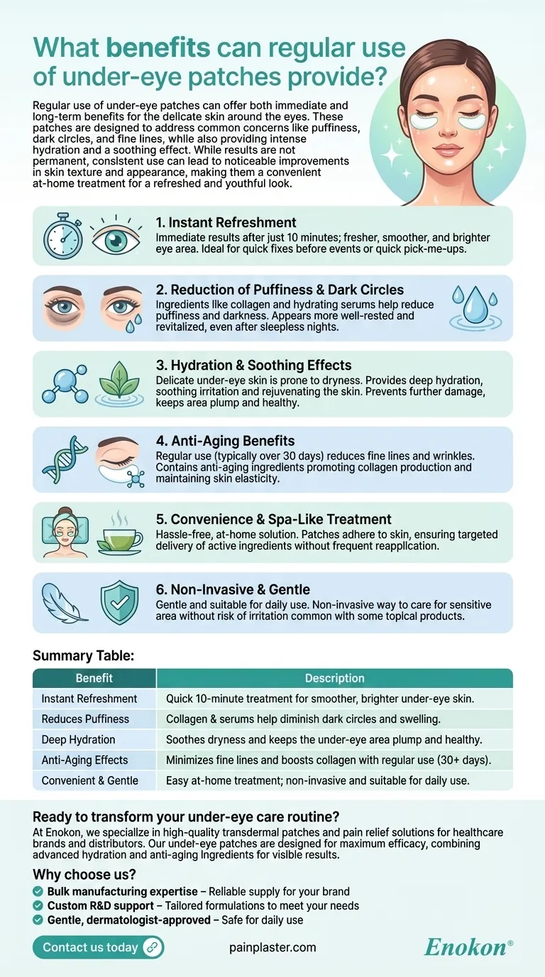 What benefits can regular use of under-eye patches provide? Refresh & Rejuvenate Your Eye Area Visual Guide