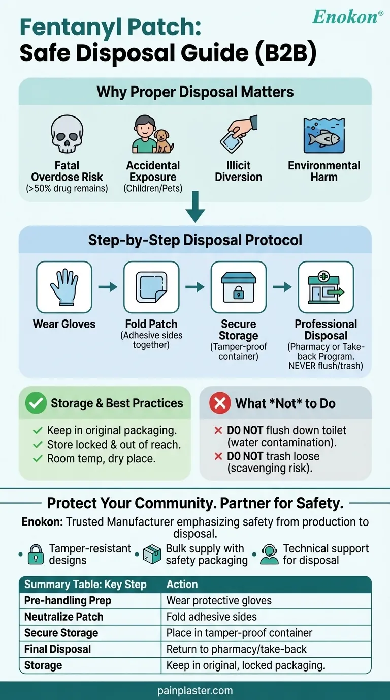 How should fentanyl patches be disposed of safely? Prevent Accidental Exposure & Environmental Harm Visual Guide