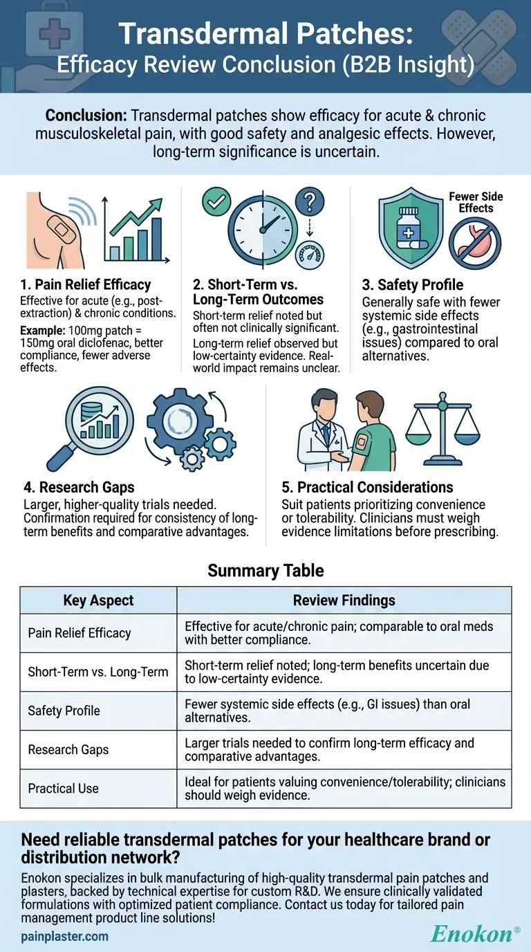 Qual foi a conclusão da revisão relativamente à eficácia dos adesivos transdérmicos?Principais conclusões e lacunas de investigação Guia Visual