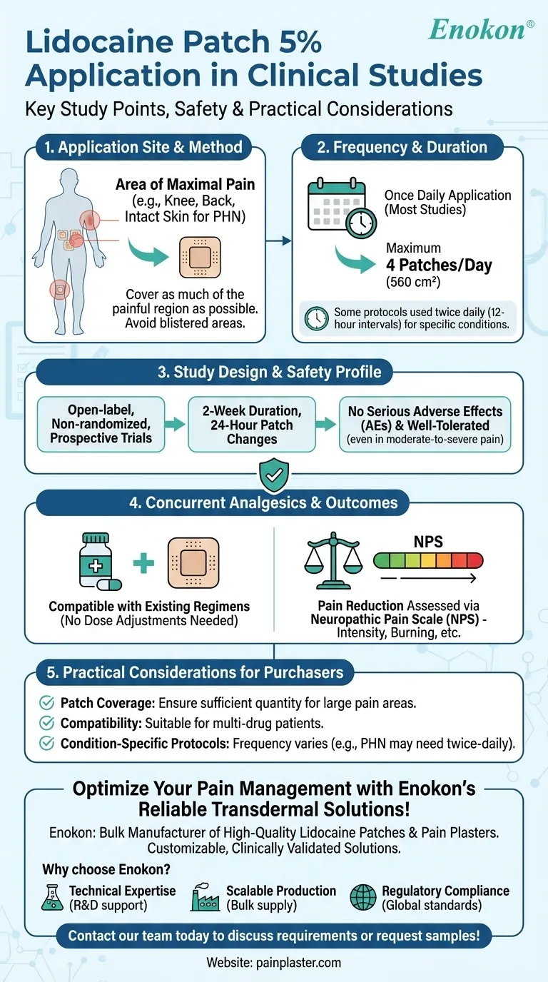 Como é que o penso de lidocaína a 5% foi aplicado no estudo?Informações importantes para um tratamento eficaz da dor Guia Visual