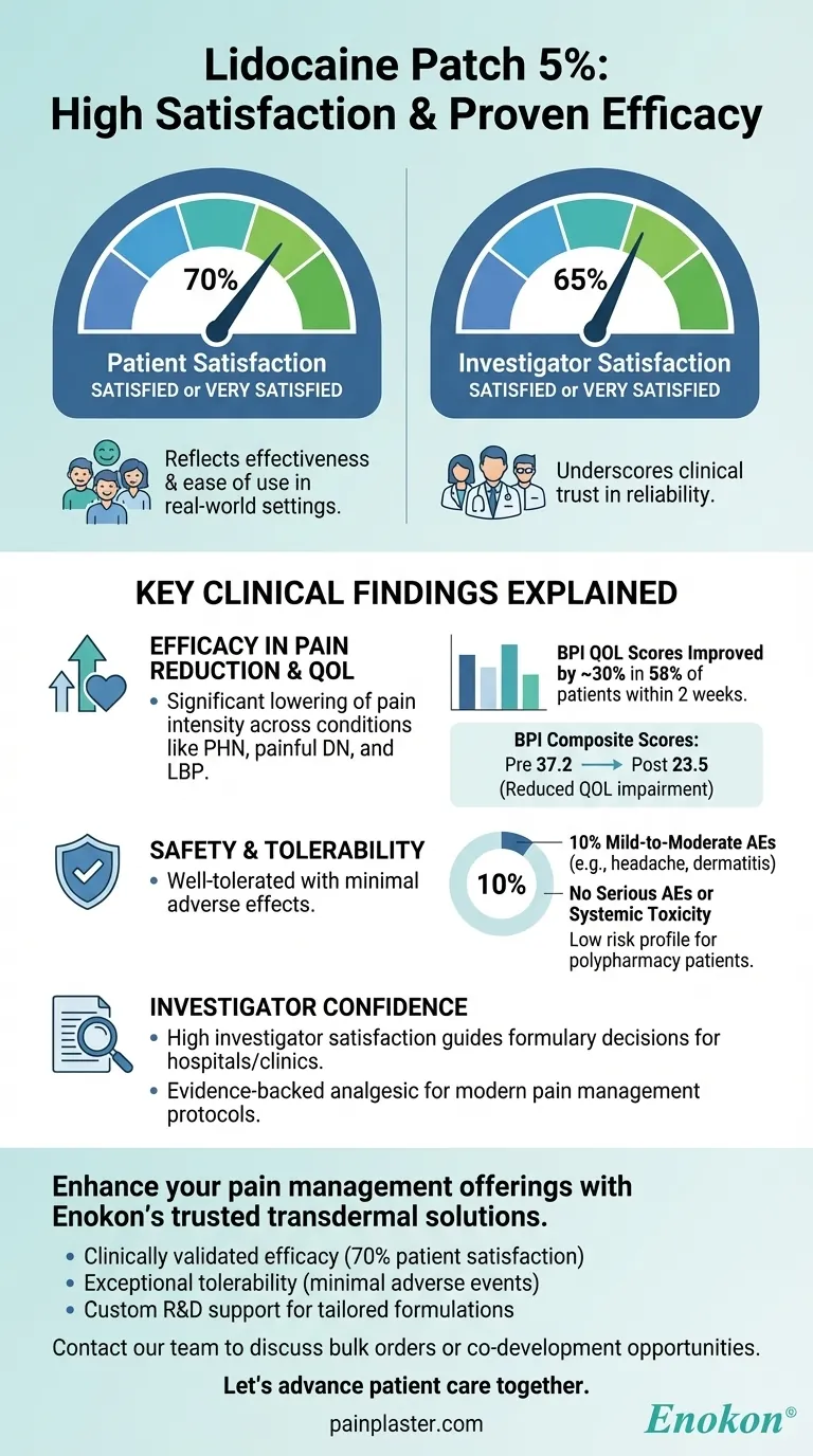 リドカインパッチ5％の患者および治験責任医師の満足度は？疼痛緩和における高い有効性と安全性 ビジュアルガイド