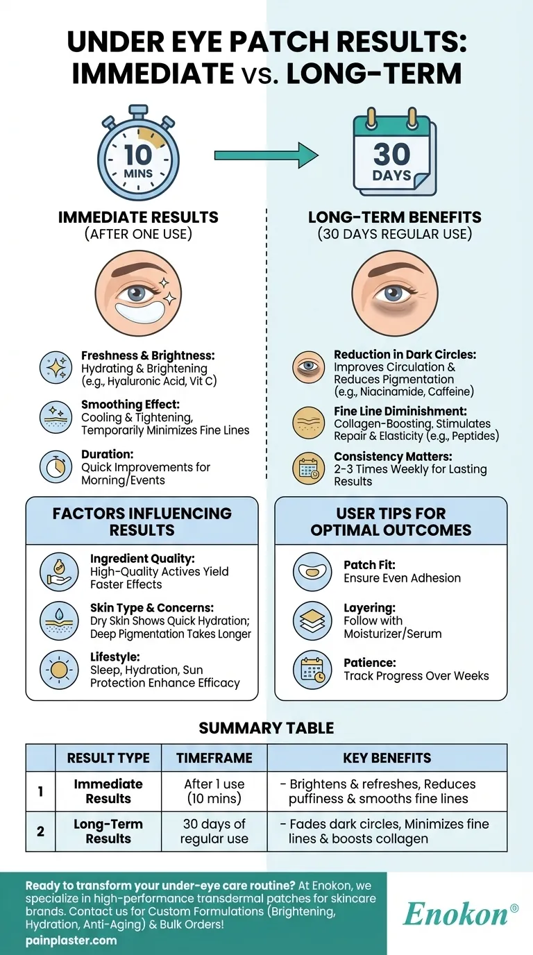 How quickly can you see results from using under eye patches? Instant Brightening & Long-Term Benefits Visual Guide