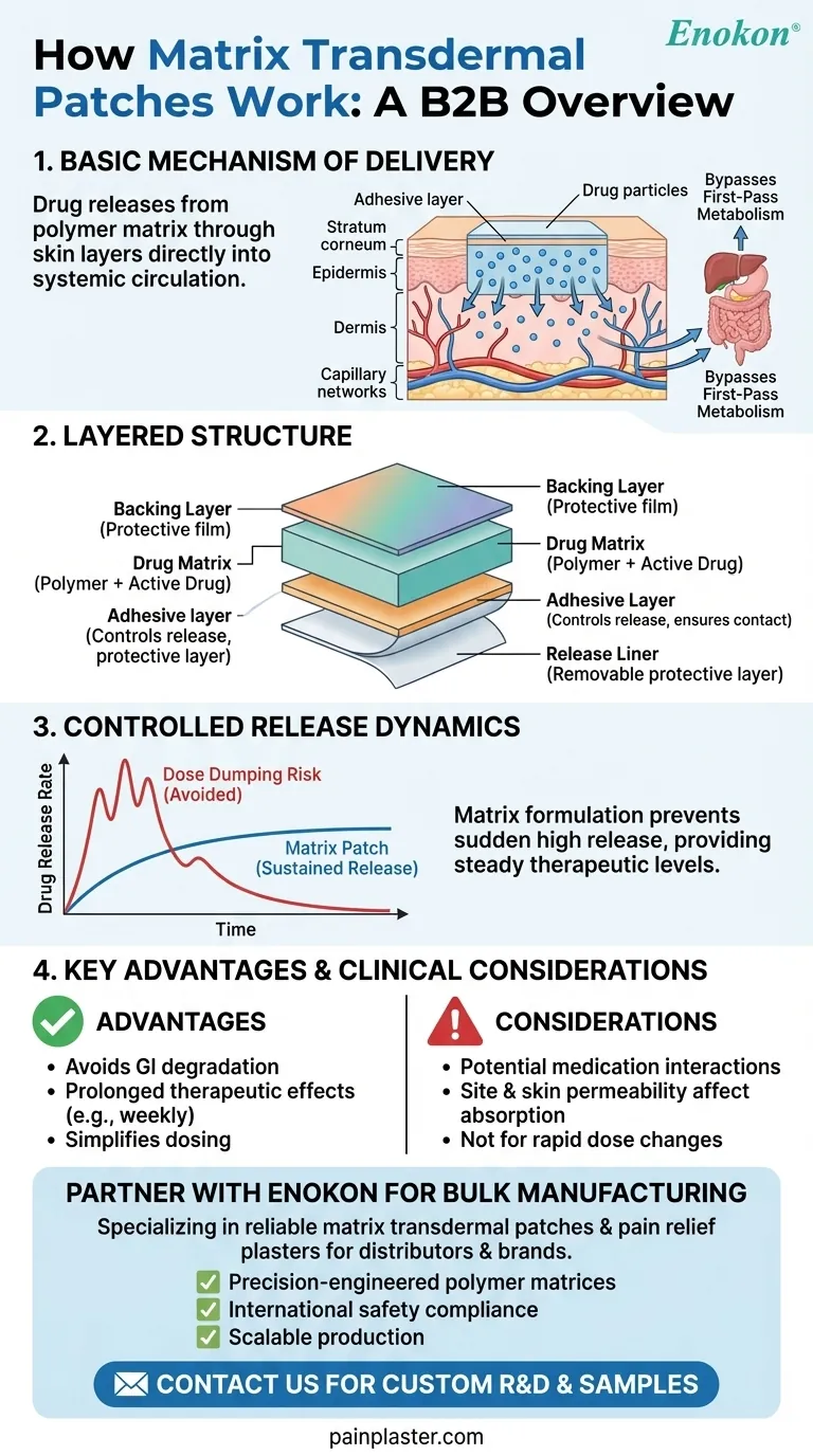 Como é que um penso transdérmico de matriz funciona?Descubra a ciência por detrás da administração controlada de medicamentos Guia Visual
