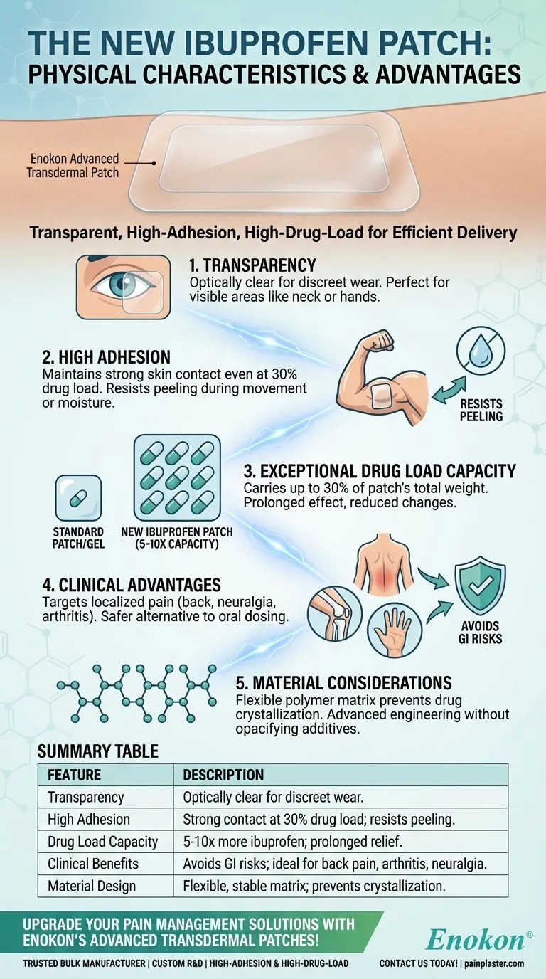 ما هي الخصائص الفيزيائية للاصقة الإيبوبروفين الجديدة؟تصميم عالي الالتصاق وشفاف لتخفيف الألم بشكل فعال دليل مرئي