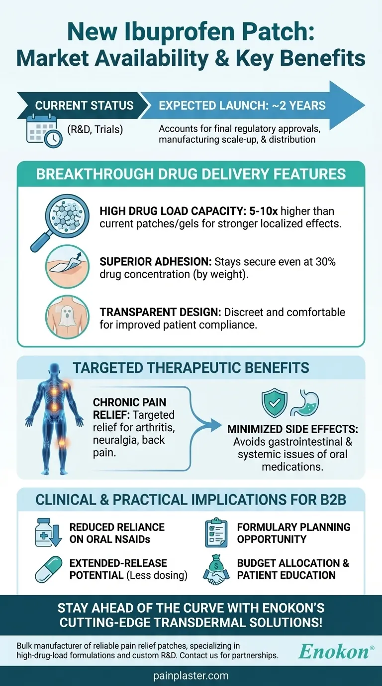 Quando é que se prevê que o novo adesivo de ibuprofeno esteja disponível?Lançamento dentro de 2 anos Guia Visual