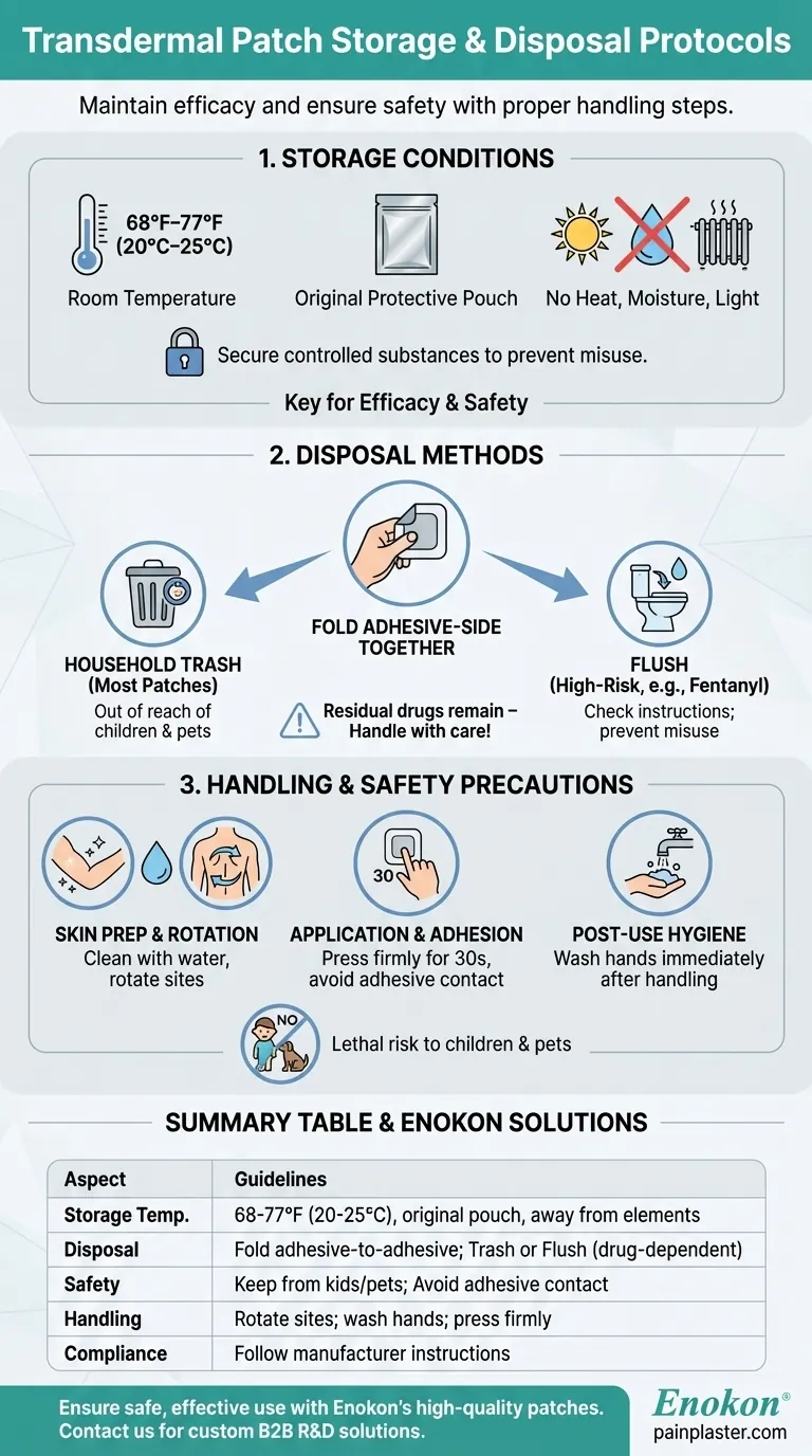 Como é que o penso transdérmico deve ser armazenado e eliminado?Diretrizes de segurança essenciais Guia Visual