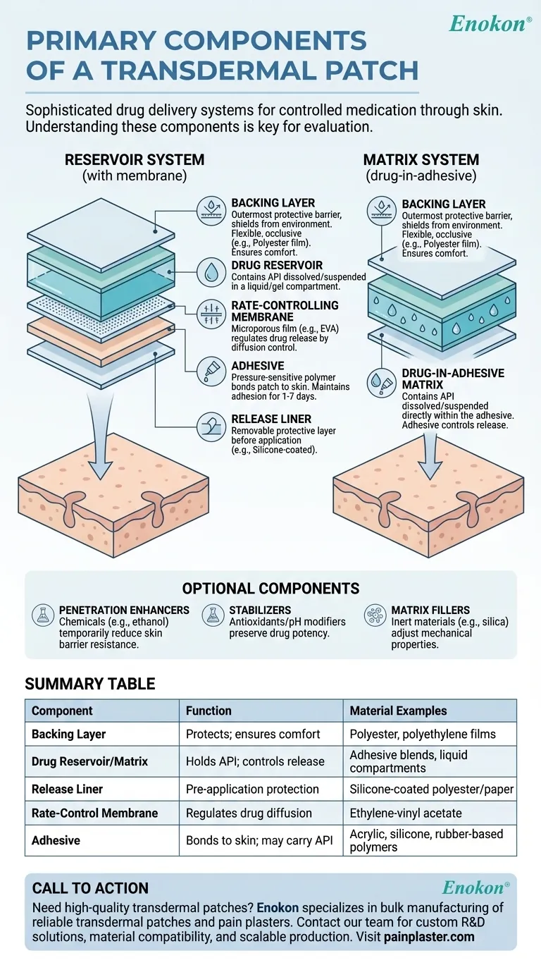 What are the primary components of a transdermal patch? Essential Elements for Effective Drug Delivery Visual Guide