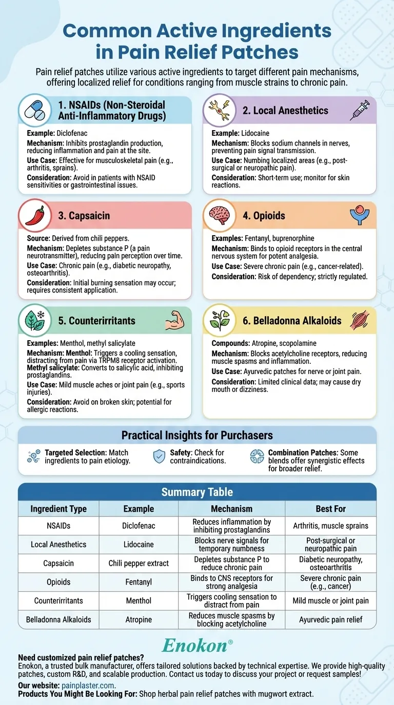 疼痛緩和パッチに含まれる一般的な有効成分とは？痛みを緩和する主な成分 ビジュアルガイド
