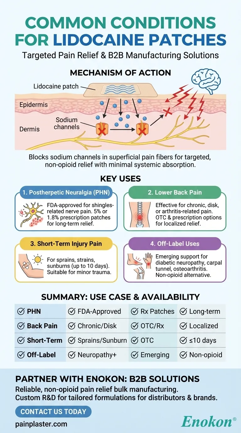What conditions are lidocaine patches commonly used for? Targeted Pain Relief for Nerve & Injury Pain Visual Guide