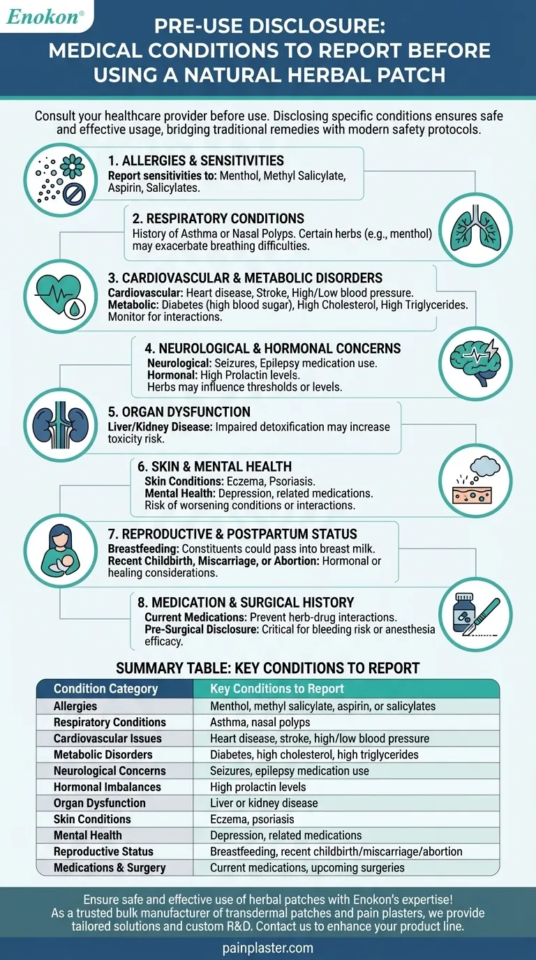 Que condições médicas devem ser comunicadas antes de utilizar este adesivo?Assegurar uma utilização segura dos pensos de ervas Guia Visual