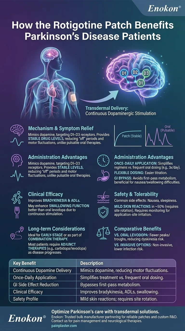 Como é que o adesivo de rotigotina beneficia os doentes com doença de Parkinson?Controlo estável dos sintomas e comodidade Guia Visual