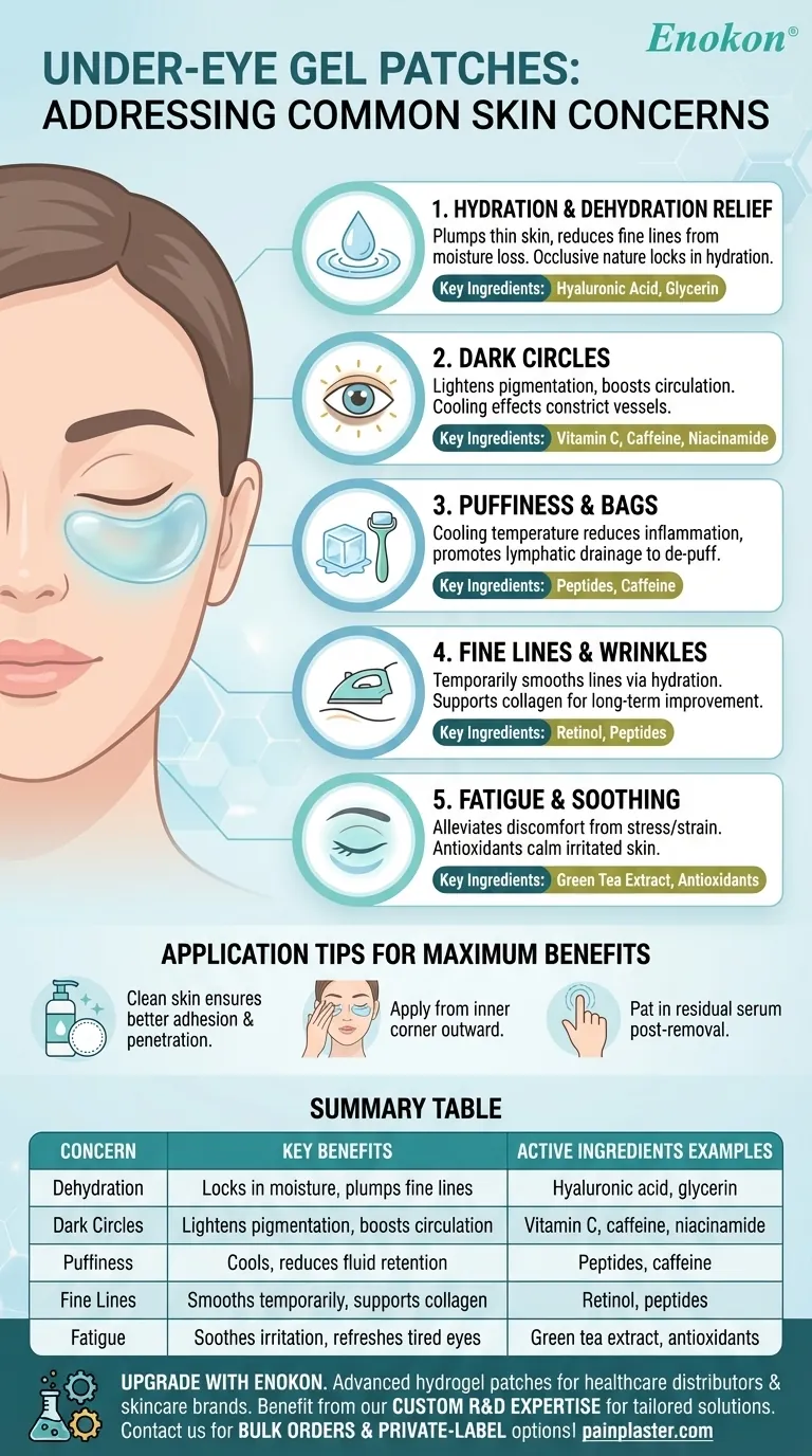 ما هي مشاكل البشرة الشائعة تحت العينين الشائعة التي يمكن أن تعالجها لصقات الجل؟ ترطيب وتفتيح وتفتيح البشرة دليل مرئي