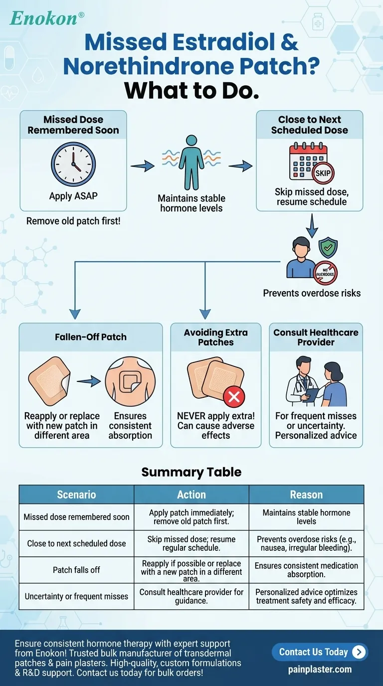 エストラジオールおよびノルエチンドロンパッチの服用が遅れた場合はどうすればよいですか？投与漏れを安全に管理する ビジュアルガイド