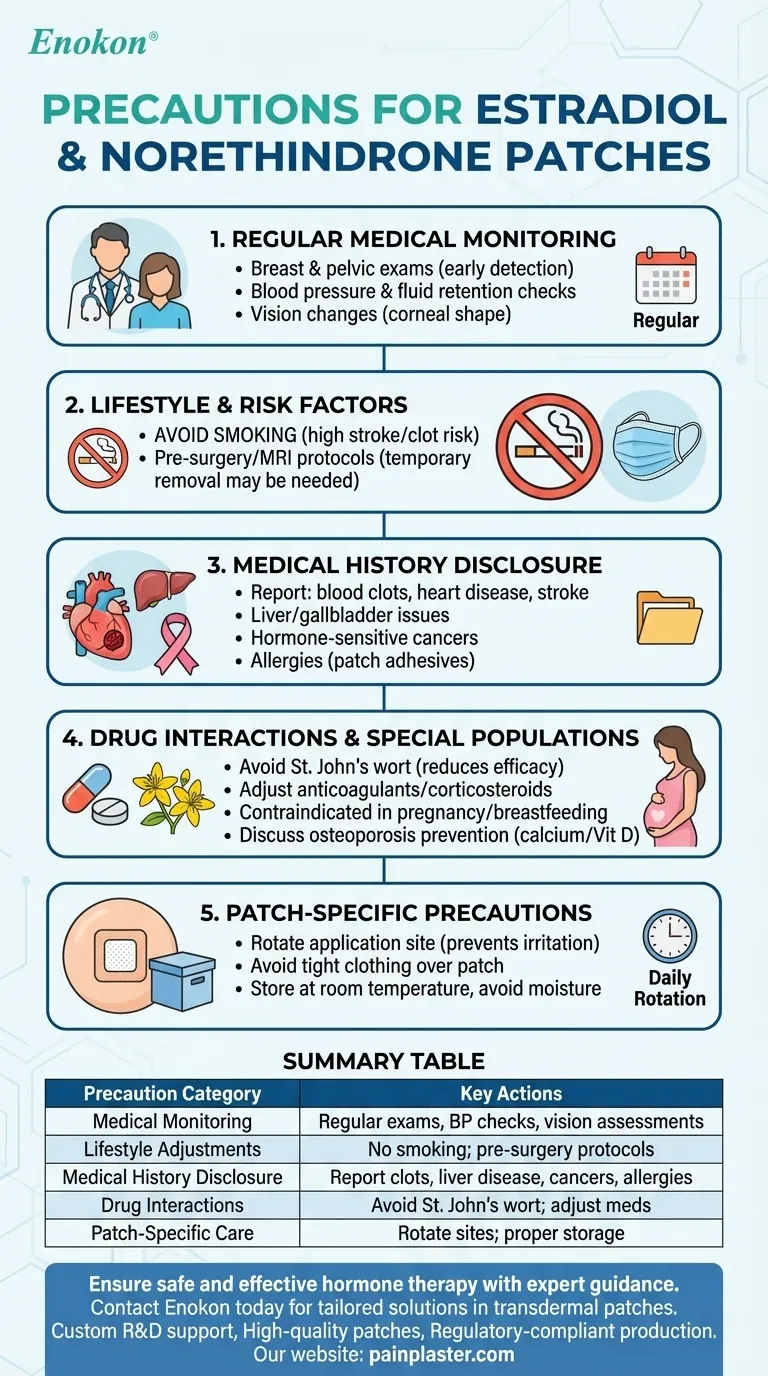 エストラジオールおよびノルエチンドロンパッチの使用中はどのような注意が必要ですか？安全に関する重要なヒント ビジュアルガイド