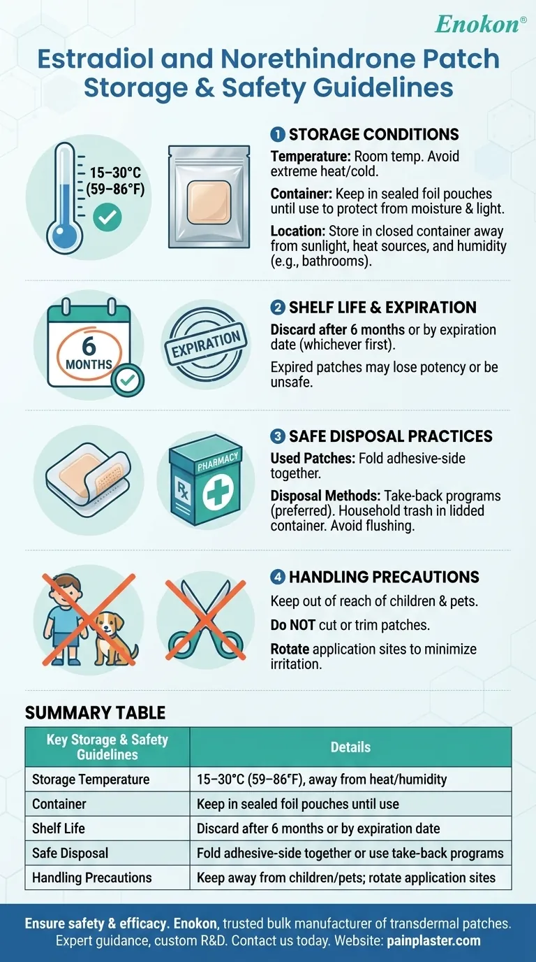 How should estradiol and norethindrone patches be stored? Essential Storage & Safety Tips Visual Guide
