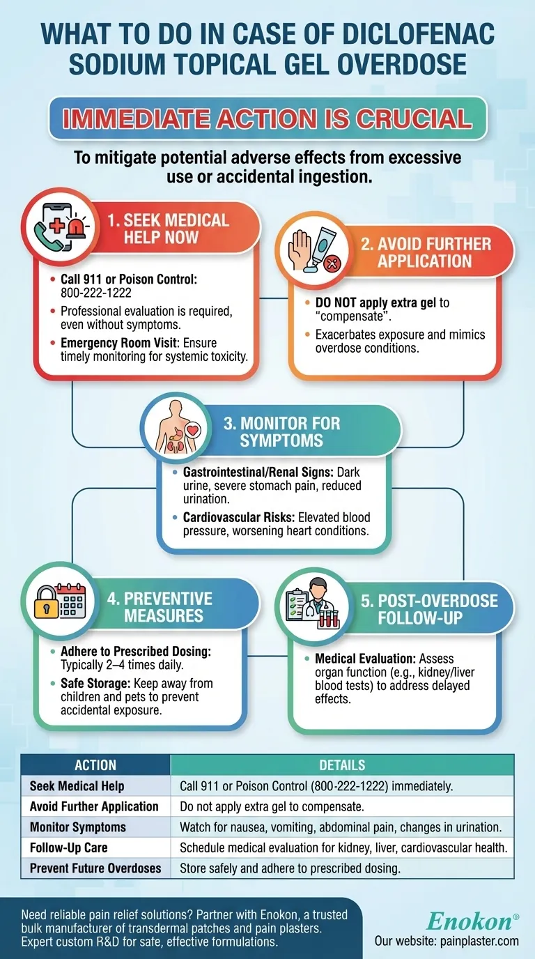 O que deve ser feito em caso de sobredosagem de diclofenac de sódio em gel tópico? Passos de emergência e prevenção Guia Visual