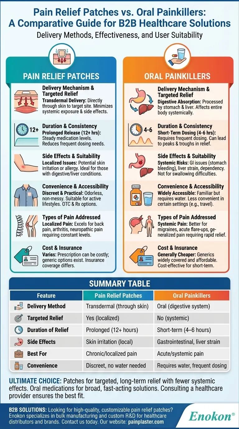 Como é que os adesivos de alívio da dor se comparam aos analgésicos orais? Alívio direcionado vs. efeitos sistémicos Guia Visual