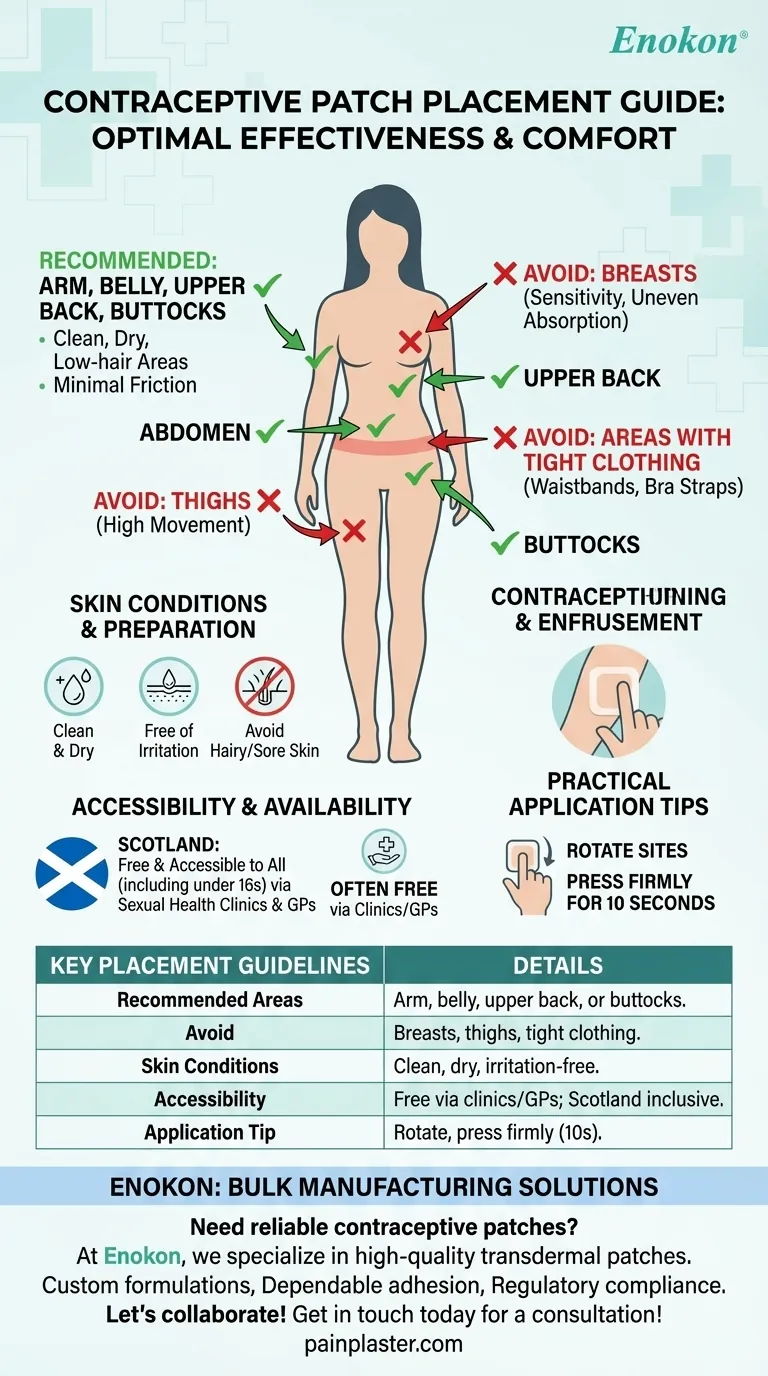 Where can the contraceptive patch be placed on the body? Optimal Placement for Comfort & Effectiveness Visual Guide