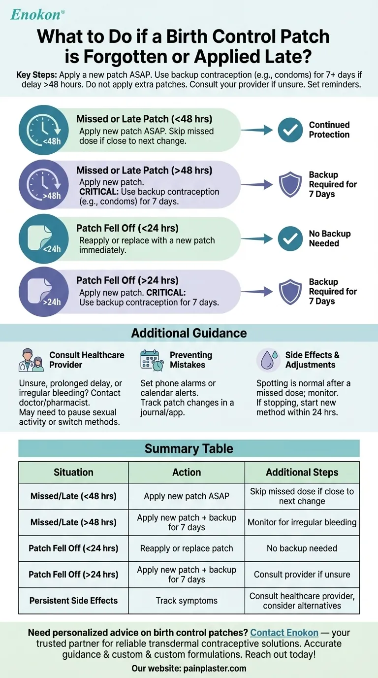 避妊パッチを忘れたり、貼るのが遅れたりした場合はどうすればよいですか？安全な避妊のための主なステップ ビジュアルガイド