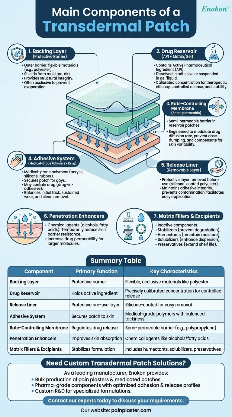 What are the main components of a transdermal patch? | Key Elements Explained Visual Guide