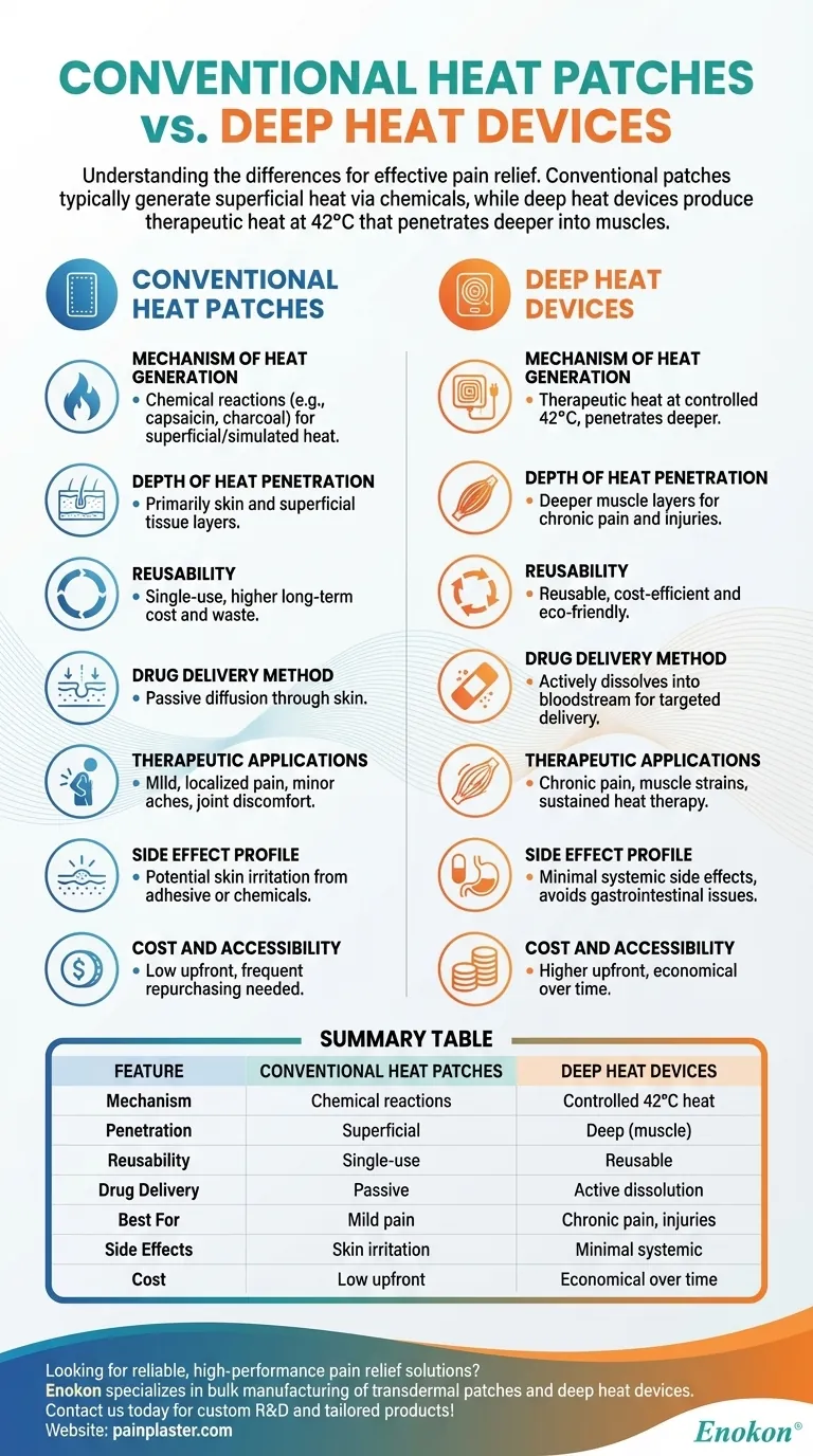 従来のヒートパッチと深部温熱機器の主な違いは？正しい痛み止めの選び方 ビジュアルガイド
