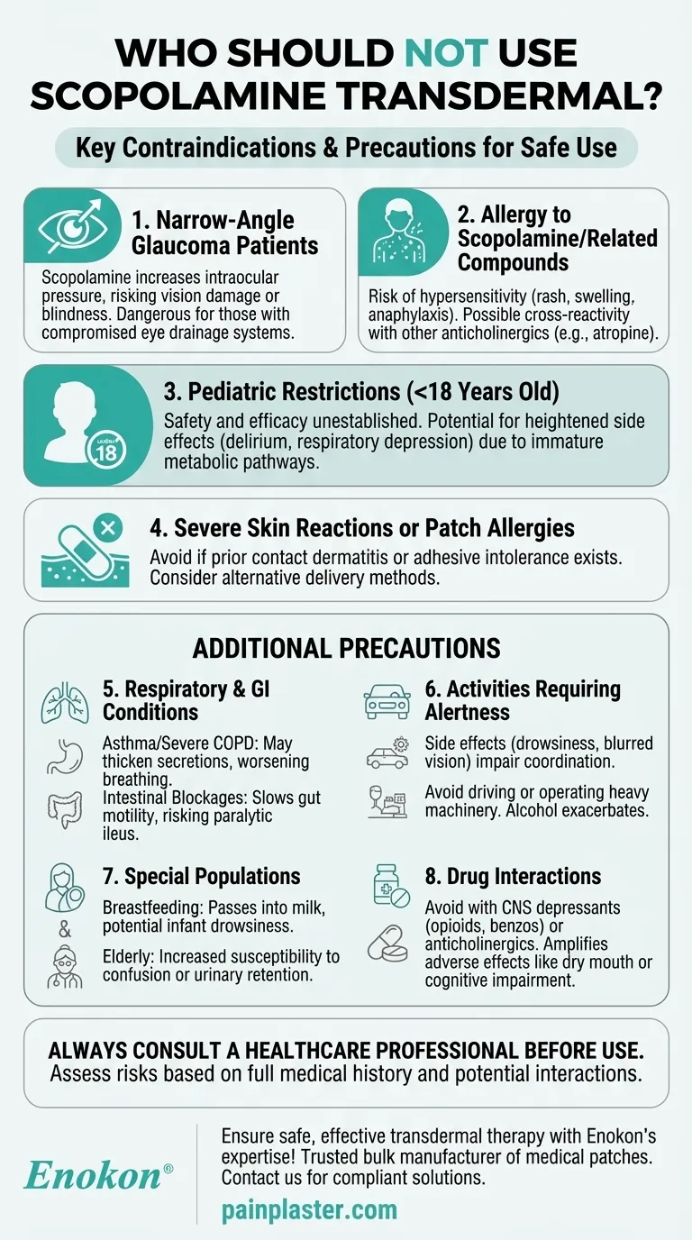 من يجب ألا يستخدم سكوبولامين عبر الجلد؟ موانع الاستعمال الرئيسية ونصائح السلامة دليل مرئي