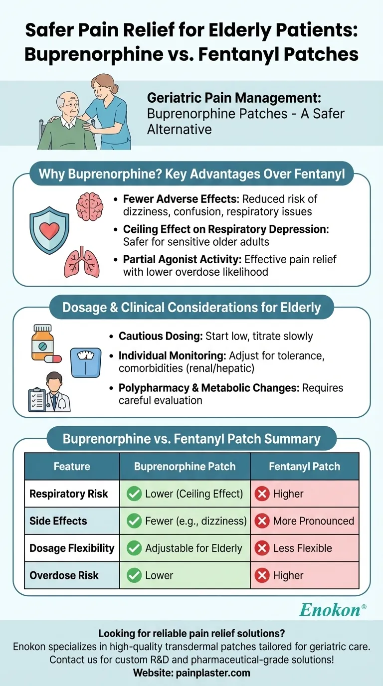 Que adesivo alternativo é utilizado para os doentes idosos em vez do fentanilo? Alívio da dor mais seguro para os idosos Guia Visual