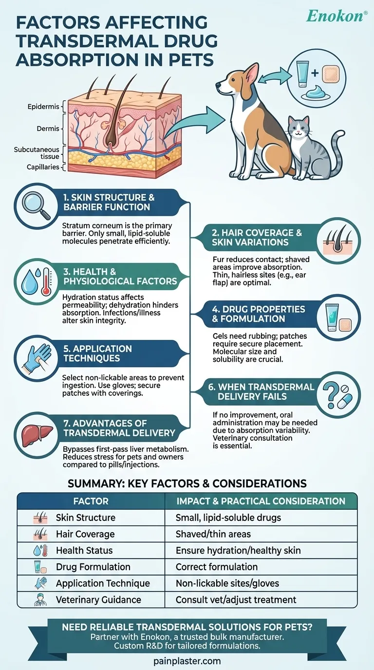 Que factores podem afetar a absorção transdérmica de medicamentos em animais de companhia? Considerações fundamentais para um tratamento eficaz Guia Visual