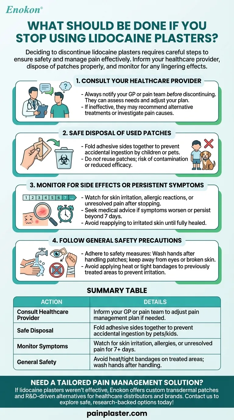 Que faire si l'on décide d'arrêter d'utiliser les emplâtres de lidocaïne ? Abandonner les patchs de lidocaïne en toute sécurité Guide Visuel