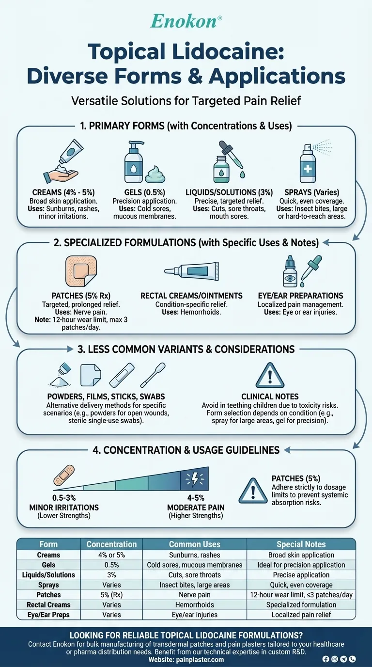 Em que formas se apresenta a lidocaína tópica?Explore as opções versáteis de alívio da dor Guia Visual