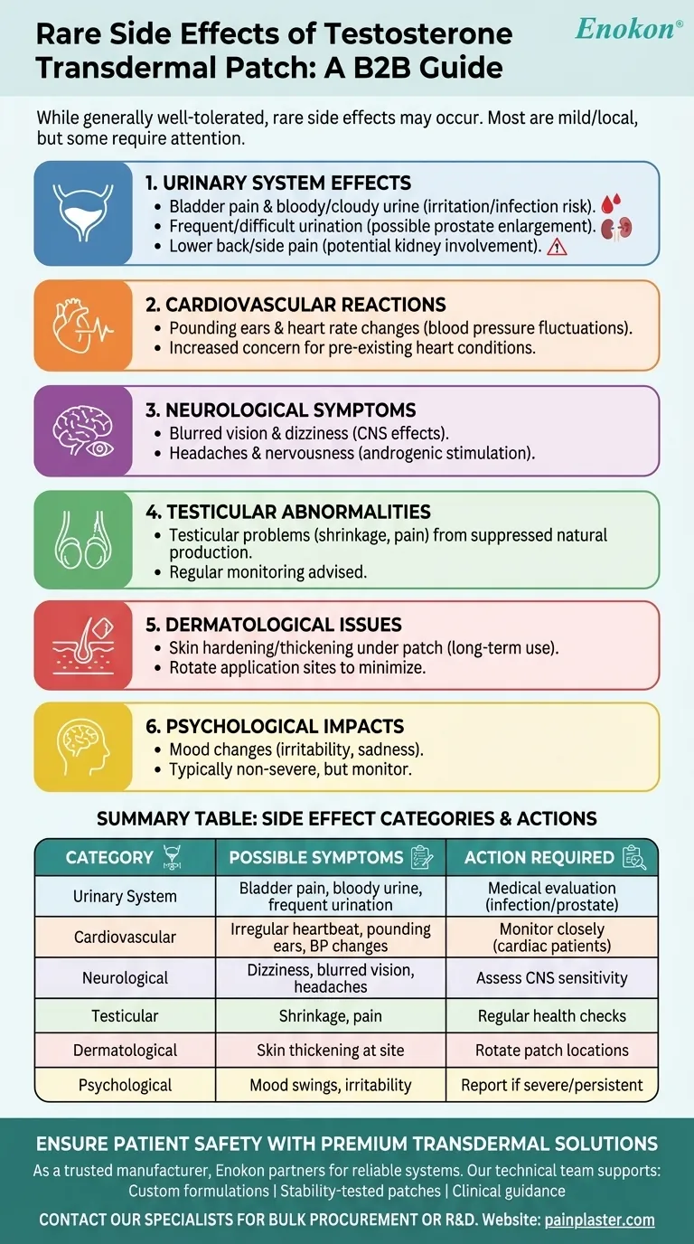 テストステロン経皮パッチで起こる可能性のある稀な副作用とは？主なリスクとモニタリングのヒント ビジュアルガイド