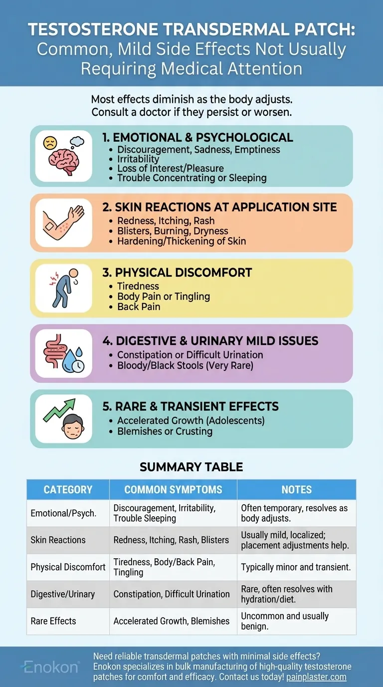 テストステロン経皮パッチの副作用で、通常、医師の診察を必要としないものは何ですか？ ビジュアルガイド