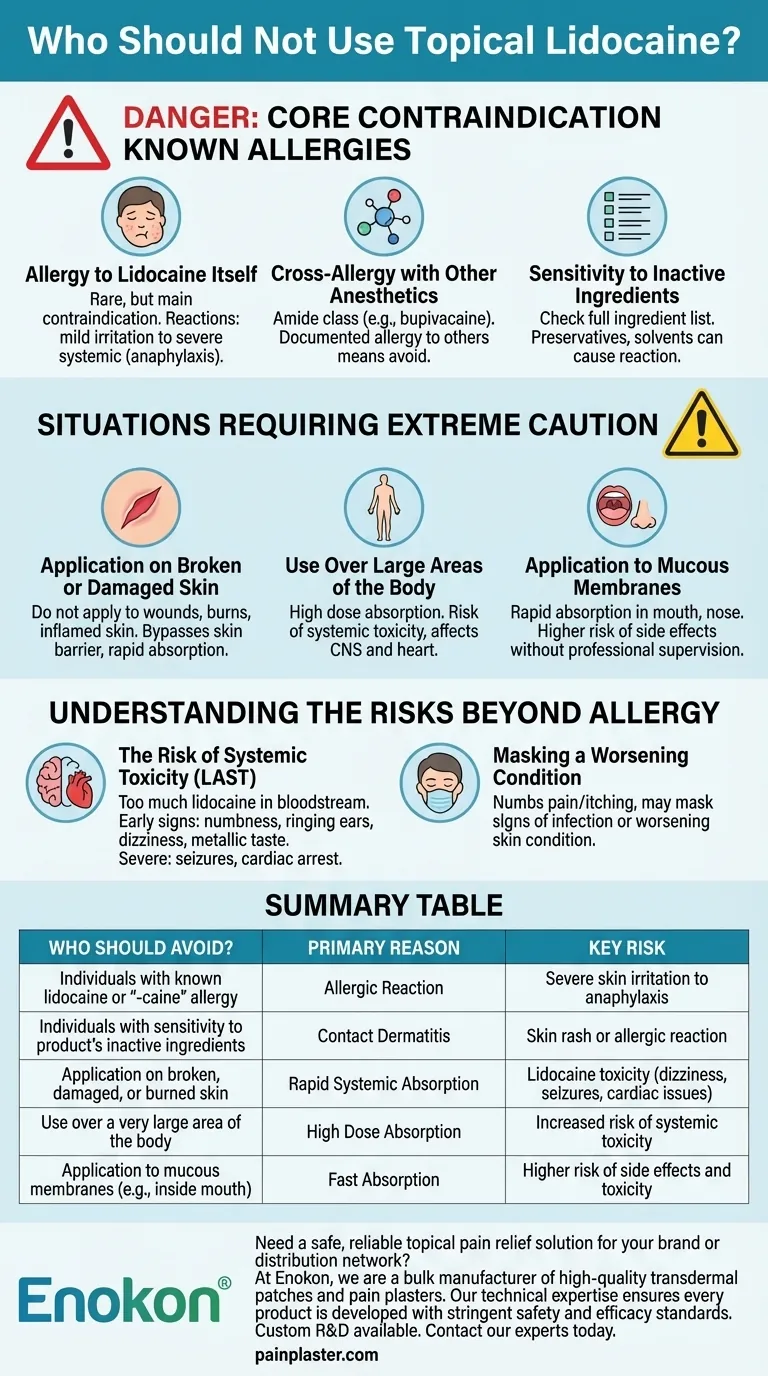 Quem não deve utilizar lidocaína tópica?Principais considerações de segurança para o alívio da dor Guia Visual
