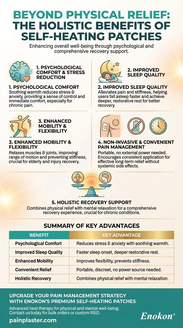自己発熱パッチは、身体的な緩和だけでなく、どのような利点があるのでしょうか？ウェルビーイングをホリスティックに高める ビジュアルガイド