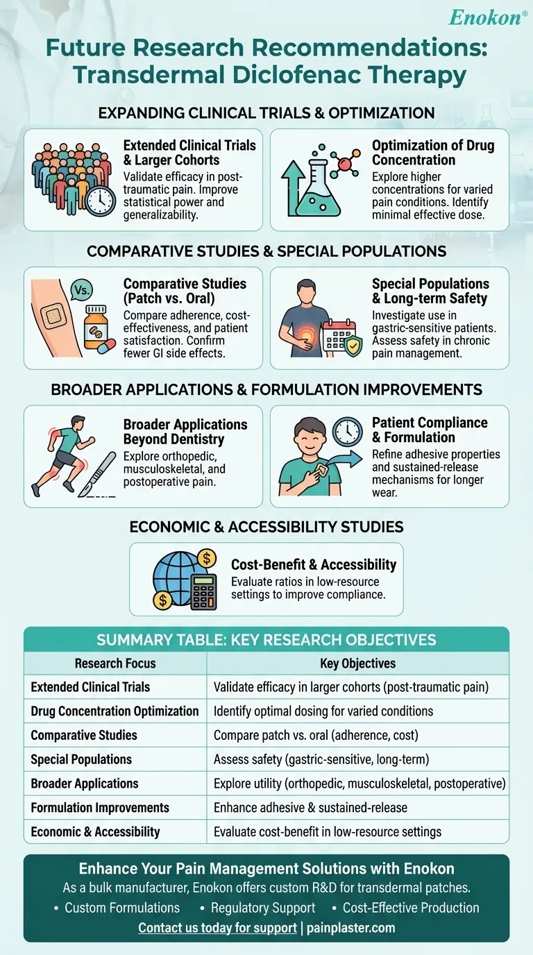 建议今后对透皮双氯芬酸疗法进行哪些研究？重点探索领域 图解指南