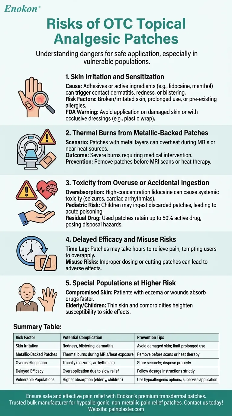Quais são os riscos dos pensos analgésicos de venda livre?Evitar queimaduras na pele e toxicidade Guia Visual