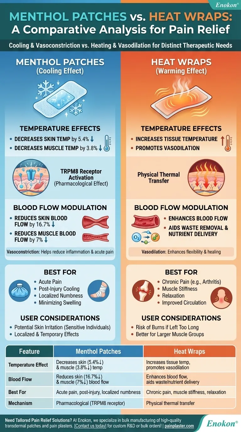 ما هي التأثيرات التي لوحظت عند مقارنة لصقات المنثول باللفائف الحرارية؟التبريد مقابل التدفئة لتخفيف الألم دليل مرئي