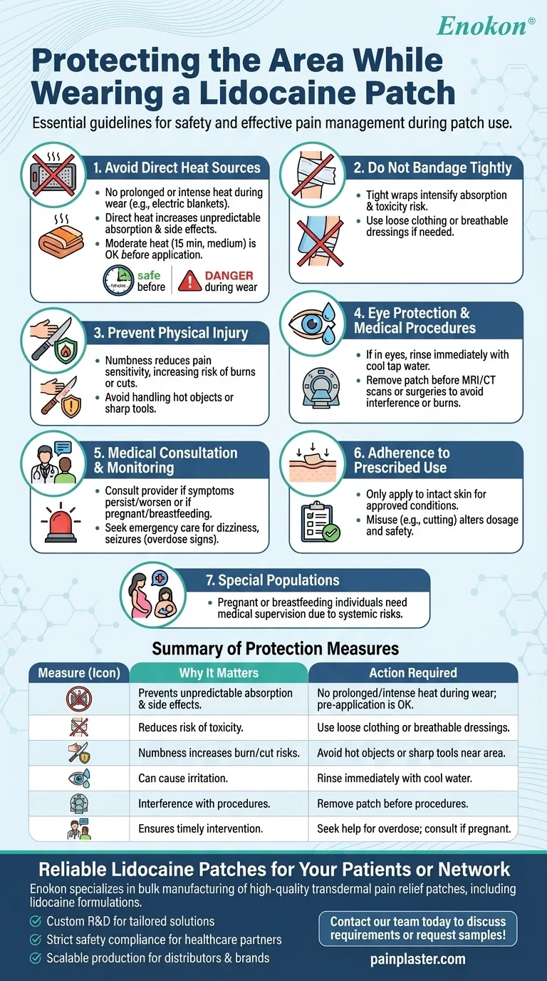 Como é que a área tratada deve ser protegida enquanto se usa um penso de lidocaína?Dicas de segurança para um alívio eficaz da dor Guia Visual